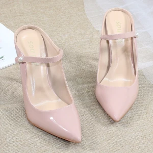 Chic Belle Nues Désinvolte Slingbacks Escarpins 2020 Cuir Verni 10 Cm Talons Aiguilles À Bout Pointu Escarpins