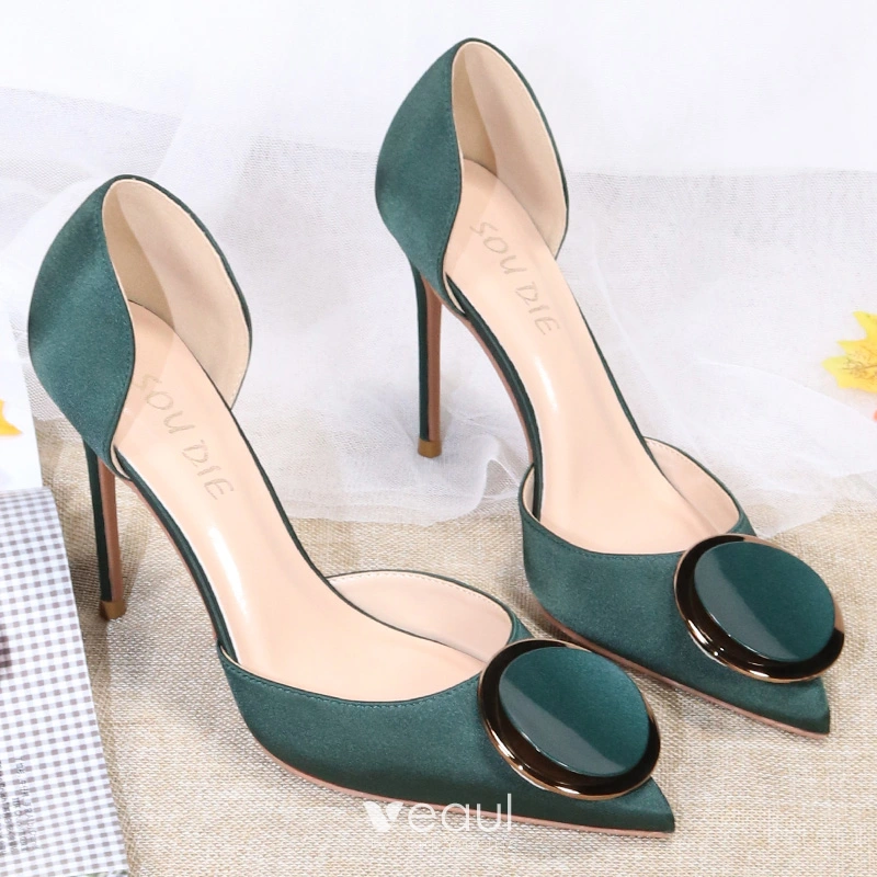 FURLA Size 37 US 6.5 Hunter Green Italian Leather Dress Heels Pointed Toe  Pumps | eBay