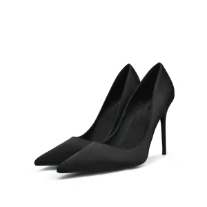 Simple Noire Promo Satin Escarpins 2020 10 Cm Talons Aiguilles À Bout Pointu Escarpins