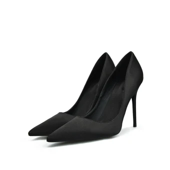 Simple Noire Promo Satin Escarpins 2020 10 Cm Talons Aiguilles À Bout Pointu Escarpins