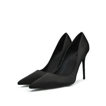 Modest Simple Black Prom Satin Pumps 2020 10 Cm Stiletto Heels Pointed Toe Pumps