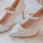 Elegant White Satin Wedding Shoes 2020 Pearl Lace Flower 7 cm Stiletto Heels Pointed Toe Wedding Pumps