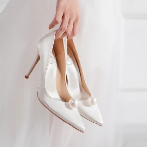 Classy Ivory Pearl Wedding Shoes 2020 Leather 10 Cm Stiletto Heels Pointed Toe Wedding Pumps