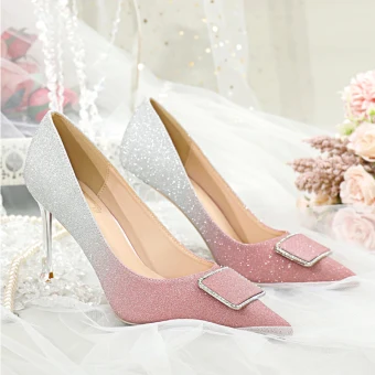 Charming Blushing Pink Sequins Wedding Shoes 2020 Rhinestone 8 Cm Stiletto Heels Pointed Toe Wedding Pumps