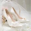 Élégant Ivoire Satin Chaussure De Mariée 2020 Perle En Dentelle Fleur 10 cm Talons Aiguilles À Bout Pointu Mariage Escarpins