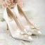Élégant Ivoire Perle Fleur Chaussure De Mariée 2020 Satin 10 cm Talons Aiguilles À Bout Pointu Mariage Escarpins