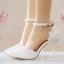 Modern / Fashion White Wedding Shoes 2018 Ankle Strap Pearl Bow 9 cm Stiletto Heels Pointed Toe Wedding Pumps