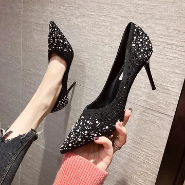 Charming Black Evening Party Rhinestone Pumps 2020 8 Cm Stiletto Heels Pointed Toe Pumps