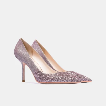 Sparkly Blushing Pink Wedding Sequins Wedding Shoes 2021 Leather 8 Cm Stiletto Heels Pointed Toe Pumps
