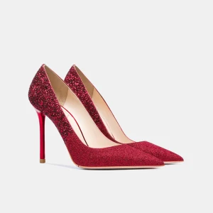 Charmant Rot Hochzeit Leder Pailletten Brautschuhe 2021 10 Cm Stilettos Spitzschuh Pumps
