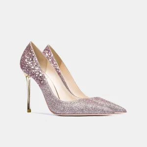 Charmant Glitzernden Violett Pailletten Abend Pumps 2021 Leder 10 Cm Stilettos Spitzschuh Pumps