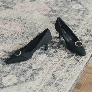 Vintage Retro Casual Black Leather Pumps 2021 5 Cm Stiletto Heels Pointed Toe Pumps