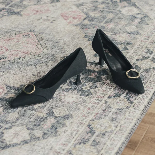 Vintage Toevallig Zwarte Leer Pumps 2021 5 cm Naaldhakken / Stiletto Spitse Neus Pumps
