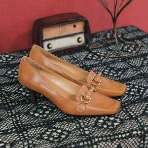 Vintage Braun Freizeit Pumps 2021 Leder 5 Cm Stilettos Quadratische Zehe Pumps