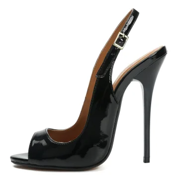 Sexy Black Cocktail Party Patent Leather Womens Sandals 2021 Slingbacks 13 Cm Stiletto Heels Open Peep Toe Sandals