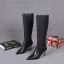 Klassieke Winter Zwarte Straatkleding Mid Kalf Sandalen Dames 2021 Leer 8 cm Naaldhakken / Stiletto Spitse Neus Laarzen