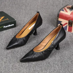 Simple Noire Bureau Ol Cuir Escarpins 2021 7 Cm Talons Aiguilles À Bout Pointu Escarpins