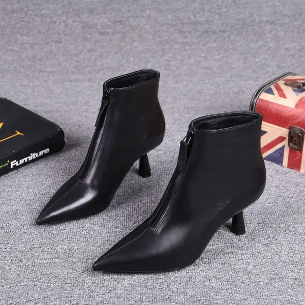 Modest / Simple Black Street Wear Leather Womens Boots 2021 Ankle 6 cm ...