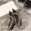 Charming Satin Black Rhinestone Wedding Shoes 2021 8 cm Stiletto Heels Pointed Toe Wedding Pumps
