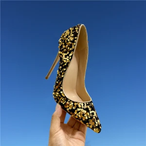 Sparkly Gold Sequins Evening Party Pumps 2021 12 Cm Stiletto Heels Pointed Toe Pumps