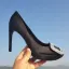 Edles Schwarz Strass Schnalle Ball Pumps 2021 Satin Wasserdichte 12 cm Stilettos Spitzschuh Pumps