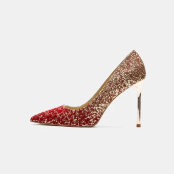 Scintillantes Charmant Doré Rouge Paillettes Chaussure De Mariée 2021 Cuir 10 Cm Talons Aiguilles À Bout Pointu Mariage Escarpins
