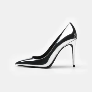 Chic Beautiful Silver Office Ol Leather Pumps 2021 10 Cm Stiletto Heels Pointed Toe Pumps