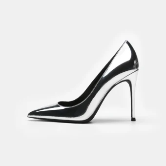 Chic Belle Argenté Bureau Ol Cuir Escarpins 2021 10 Cm Talons Aiguilles À Bout Pointu Escarpins