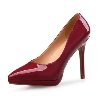 Chic Beautiful Burgundy Cocktail Party Leather Pumps 2021 Patent Leather Waterproof 10 Cm Stiletto Heels Pointed Toe Pumps