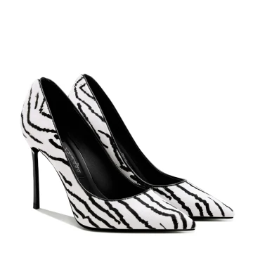 Chic Belle Noire Blanche Daim Motif De Zebra Vêtement De Rue Escarpins 2021 Cuir 10 Cm Talons Aiguilles À Bout Pointu Escarpins