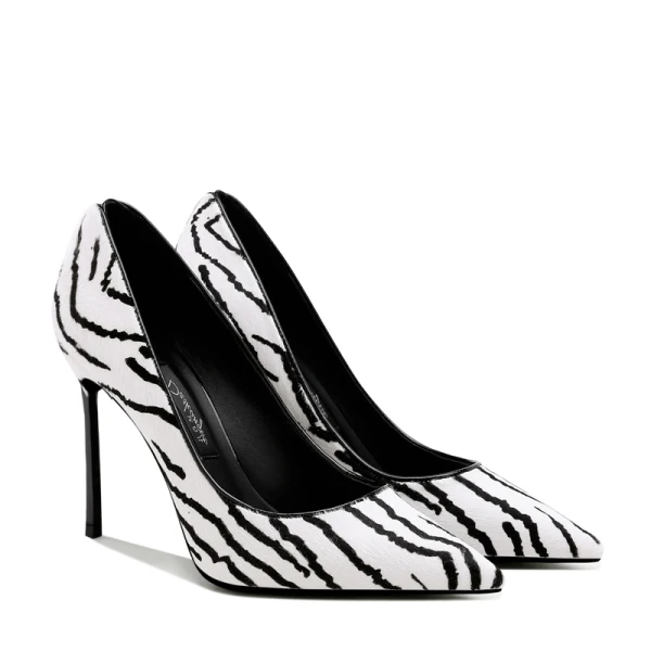 Chic / Belle Noire Blanche Daim Motif De Zebra Vêtement de rue Escarpins 2021 Cuir 10 cm Talons Aiguilles À Bout Pointu Escarpins