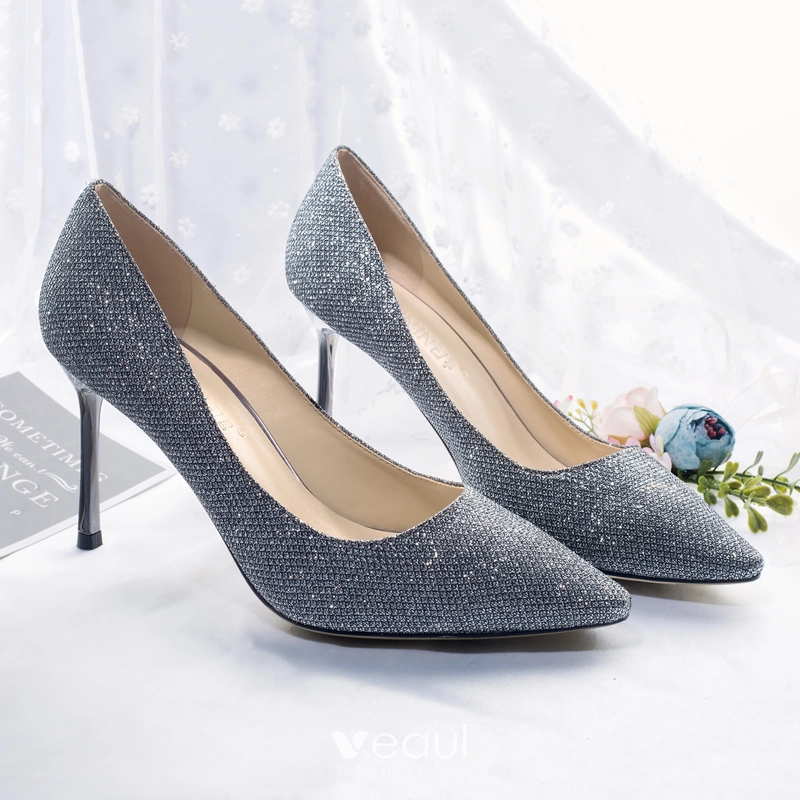 Sparkly Starry Sky Navy Blue Evening Party Pumps 2018 Leather Glitter Sequined 8 cm Toe