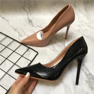 Chic Beautiful Black Street Wear Snakeskin Print Pumps 2021 10 Cm Stiletto Heels Pointed Toe Pumps