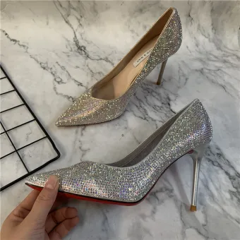 Scintillantes Argenté Soirée Faux Diamant Escarpins 2021 9 Cm Talons Aiguilles À Bout Pointu Escarpins