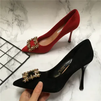 Charmant Daim Noire Soirée Faux Diamant Escarpins 2021 8 Cm Talons Aiguilles À Bout Pointu Escarpins