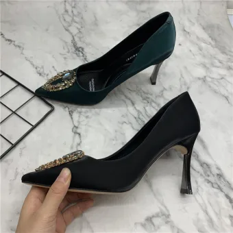 Vintage Originale Noire Faux Diamant Promo Escarpins 2021 8 Cm Talons Aiguilles À Bout Pointu Talons Hauts Escarpins