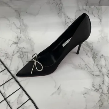 Eleganta Svarta Bal Rhinestone Rosett Pumps 2021 8 Cm Stilettklackar Spetsiga Pumps