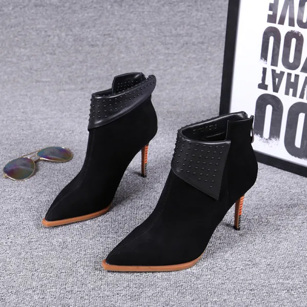 Fashion Black Street Wear Leather Suede Womens Boots 2021 Ankle 8 cm ...