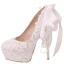 Charmant Ivory / Creme Spitze Schleife Pailletten Brautschuhe 2021 14 cm Stilettos Hochhackige Spitzschuh Hochzeit Pumps