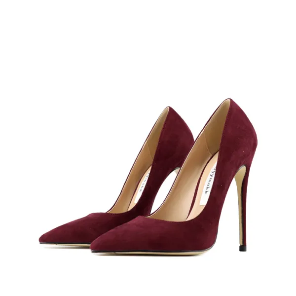 Chic / Beautiful Burgundy Prom Suede Pumps 2021 10 cm Stiletto Heels High Heels Pointed Toe Pumps