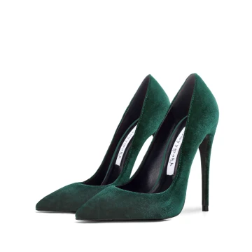 Fine Mørk Grønn Ball Suede Pumps 2021 10 Cm Spisse Høyhælte Stiletthæler Pumps