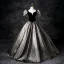 Classy Black Glitter Prom Dresses 2025 Ball Gown Square Neckline Puffy Short Sleeve Backless Floor-Length / Long Prom Formal Dresses