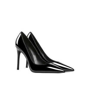 Chic Belle Noire Bureau Ol Cuir Verni Escarpins 2019 Cuir 10 Cm Talons Aiguilles Talons Hauts À Bout Pointu Escarpins