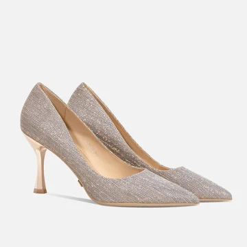 Charmant Champagne Glans Pailletten Avond Pumps 2021 Leer 8 Cm Naaldhakken Stiletto Hoge Hakken Spitse Neus Pumps