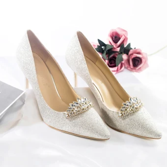 Sparkly Silver Glitter Wedding Shoes 2018 Leather Sequined Rhinestone 8 Cm Stiletto Heels Pointed Toe Wedding Pumps