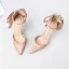 Sexy Champagne Soirée Satin Sandales Femme 2021 Bride Cheville Noeud 10 cm Talons Aiguilles Talons Hauts À Bout Pointu Sandales