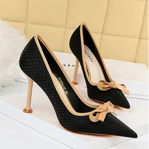 Charmant Noire Rendez Vous Tresser Noeud Escarpins 2021 9 Cm Talons Aiguilles Talons Hauts À Bout Pointu Escarpins