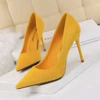 Modest / Simple Yellow Casual Suede Pumps 2021 9 cm Stiletto Heels High Heels Pointed Toe Pumps