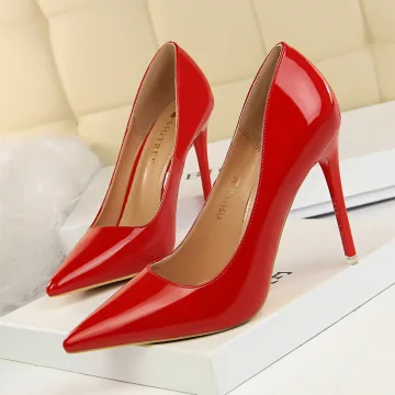 Eenvoudige Rode Hal Lakleer Pumps 2021 10 Cm Naaldhakken Stiletto Spitse Neus Hoge Hakken