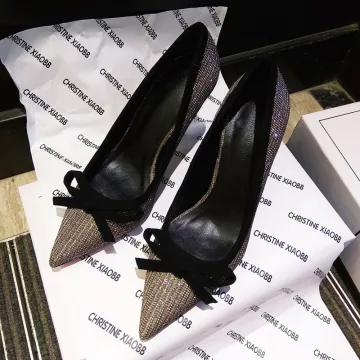 Błyszczące Czarne Wieczorowe Rhinestone Czółenka 2021 Kokarda 9 Cm Szpilki Szpiczaste Wysokie Obcasy